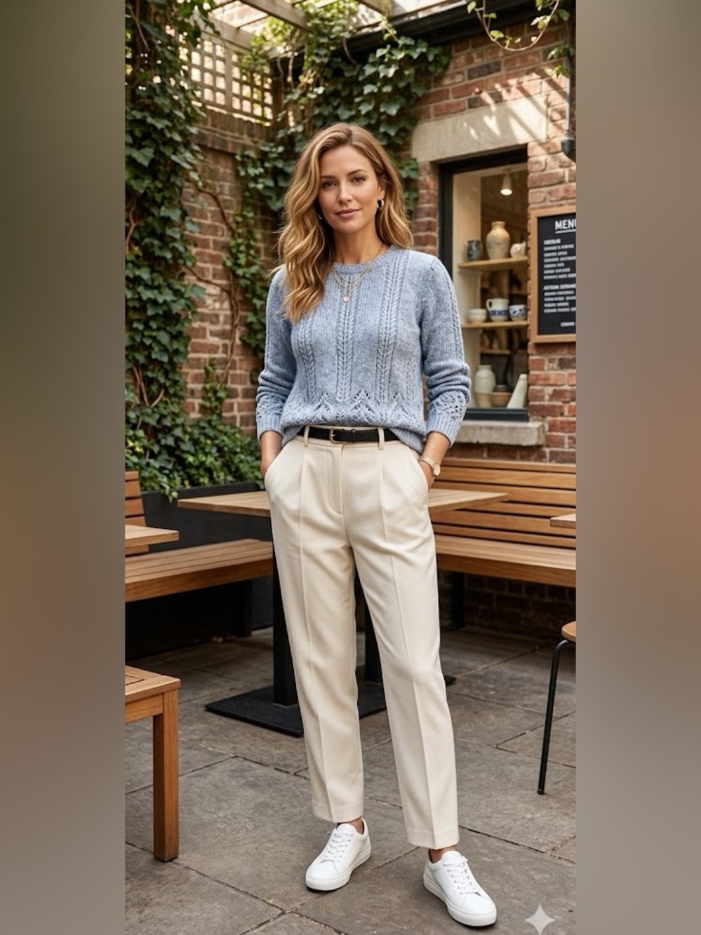 Blue Hana Valley Cable Knit Sweater Size Medium Classic Casual